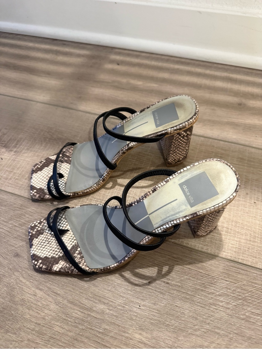 Dolce Vita Black Strappy Snake-Print Block Heels